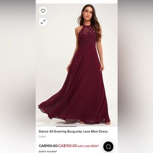 Lulus burgundy formal/bridesmaid dress